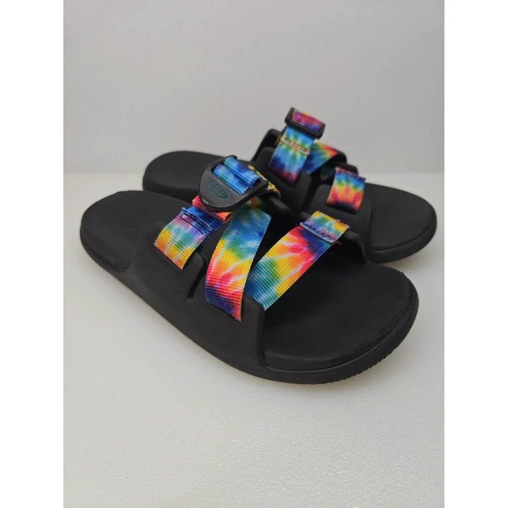Chaco Kid's Chillos Slide Slip-On Sandals Rainbow Tie Dye Kids Unisex Size K3